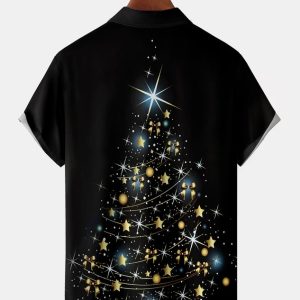 Christmas Tree Chest Pocket Short Sleeve Shirt