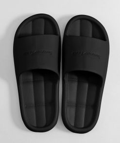 Cool Black Slippers For Women, Letter Embossed Slides