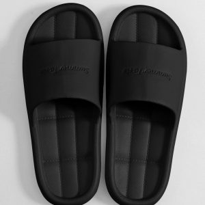 Cool Black Slippers For Women, Letter Embossed Slides