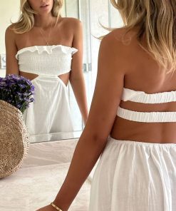 Ruffle Plain Off-Shoulder Mini Dress