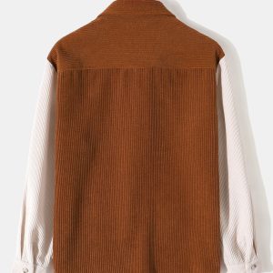 Long Sleeve Color Block Corduroy Shirt