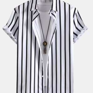 Stripe Print Button Up Shirt & Swim Shorts