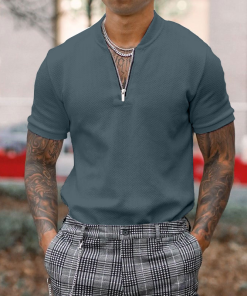 Alternative view of Gentleman business short-sleeved fitness zipper T-shirt