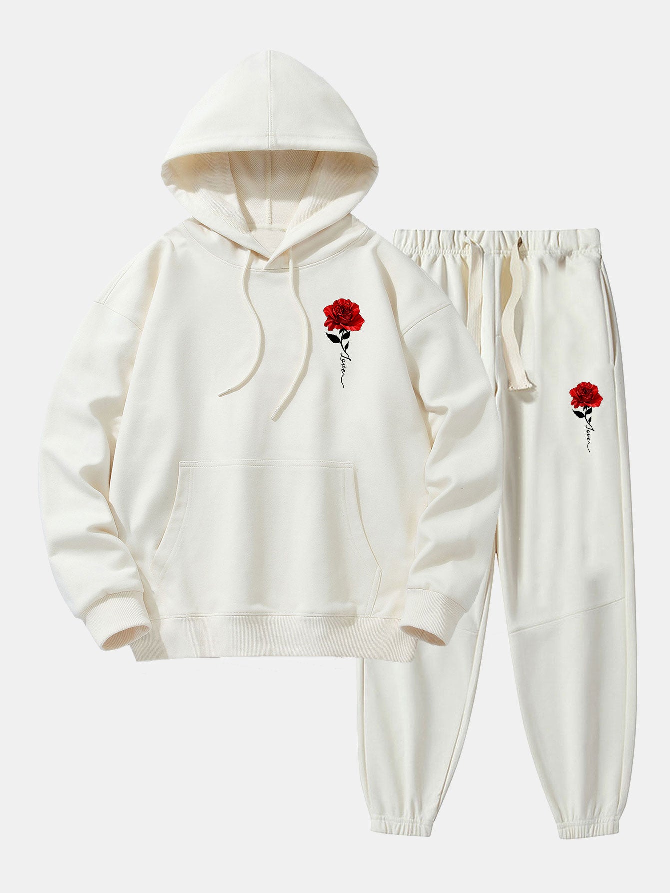 Rose Print Cotton Blend Hoodie & Jogger Pants - Image 19
