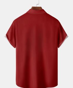 Christmas Gnomes Chest Pocket Short Sleeve Bowling Shirt