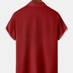 Christmas Gnomes Chest Pocket Short Sleeve Bowling Shirt