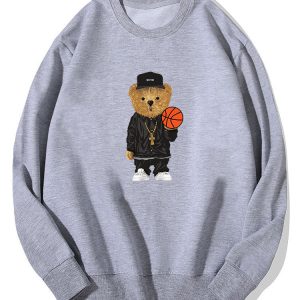 Basketball Bear Print Cotton Sweatshirt