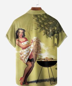 Retro Beauty Chest Pocket Short Sleeve Hawaiian Shirt