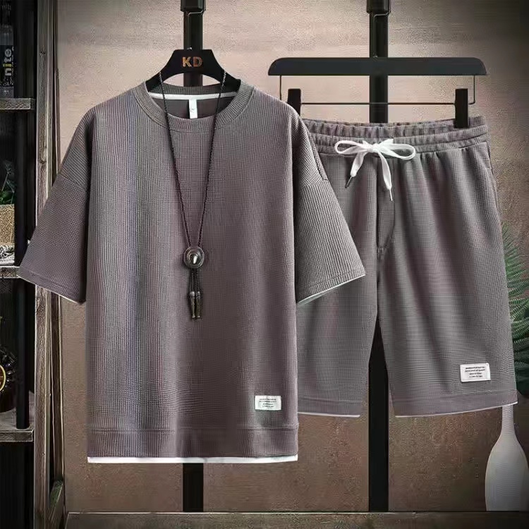 Men's Casual Waffle Shorts Set 6 Colors - Image 4