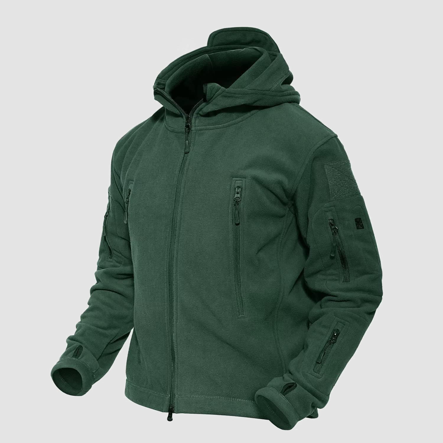 Men's Hoodie Fleece Jacket with 6 Zip-Pockets Warm Winter Jacket Military Tactical Jacket - Image 3