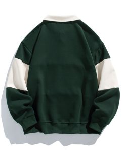 Relax Fit Color Block Patchwork Polo Sweatshirt