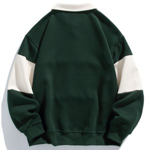 Relax Fit Color Block Patchwork Polo Sweatshirt