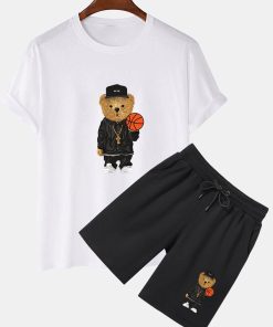 Basketball Bear Print T-Shirt & Shorts