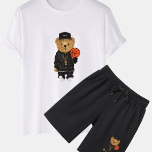 Basketball Bear Print T-Shirt & Shorts