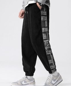 Corduroy Paisley Print Panel Pants