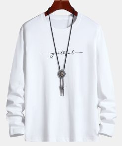 Alternative view of Long Sleeve Grateful Print Cotton T-Shirt