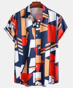 Geometry Print Button Up Shirt & Swim Shorts