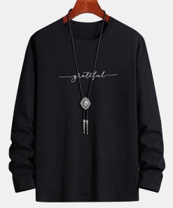 Long Sleeve Grateful Print Cotton T-Shirt