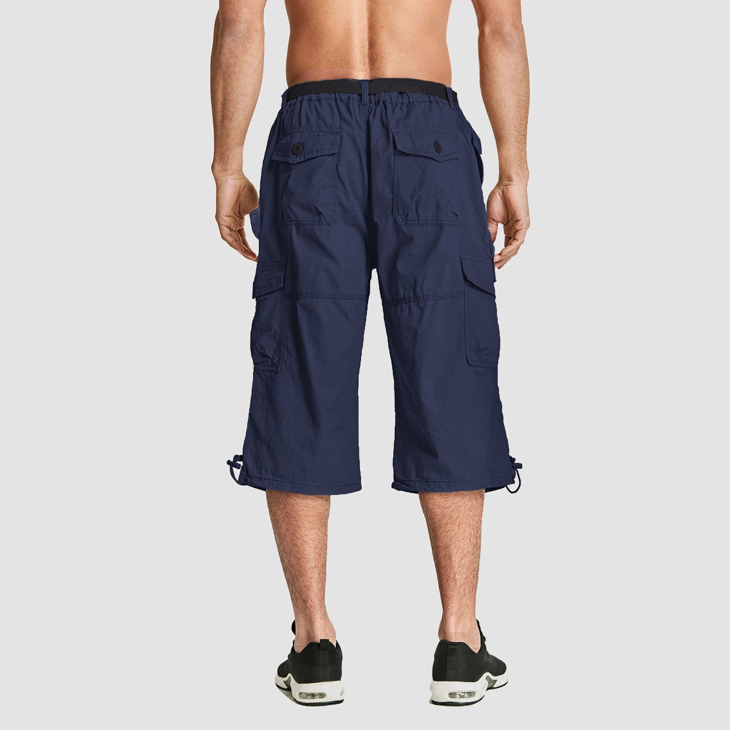 Men Summer Casual 3/4 Long Cargo Shorts Twill Cotton Elastic Waist Multiple Pockets Comfortable Capris Trousers - Image 4
