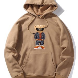 Denim Bear Print Hoodie