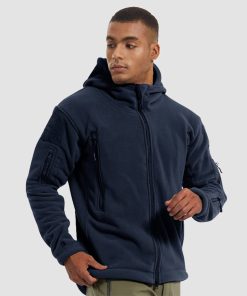 Men's Hoodie Fleece Jacket with 6 Zip-Pockets Warm Winter Jacket Military Tactical Jacket