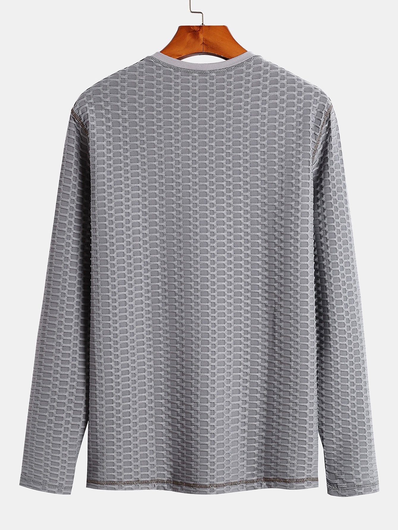 Long Sleeve Muscle Fit Knitted Textured Henley Shirt - Image 6