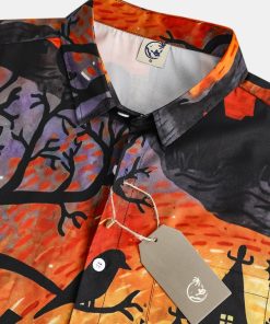 Alternative view of Men's Halloween Cat Print Casual Breathable Short Sleeve Shirt