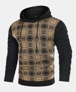 Alternative view of Slim Fit Knitted Plaid Paneled Hooded Sweater