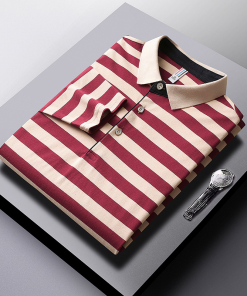 Men's Lapel Striped Polo Shirt