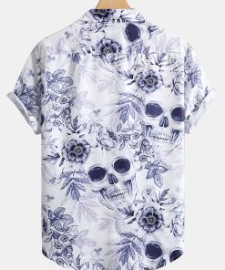 Skull Floral Print Button Up Shirt