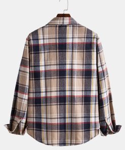 Men Button Front Plaid Shirt