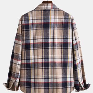 Men Button Front Plaid Shirt