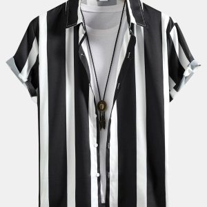 Striped Print Button Up Shirt & Swim Shorts