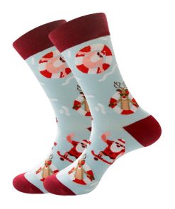 Alternative view of Christmas Cotton Jacquard Santa, Elk, Snowflake Pattern Socks, Festive Matching Red Socks