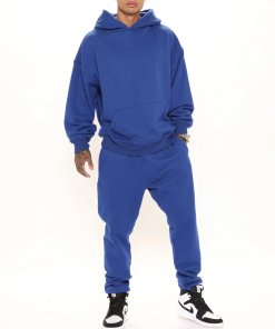 Men's Solid Navy Blue Hoodie Set