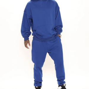 Men's Solid Navy Blue Hoodie Set