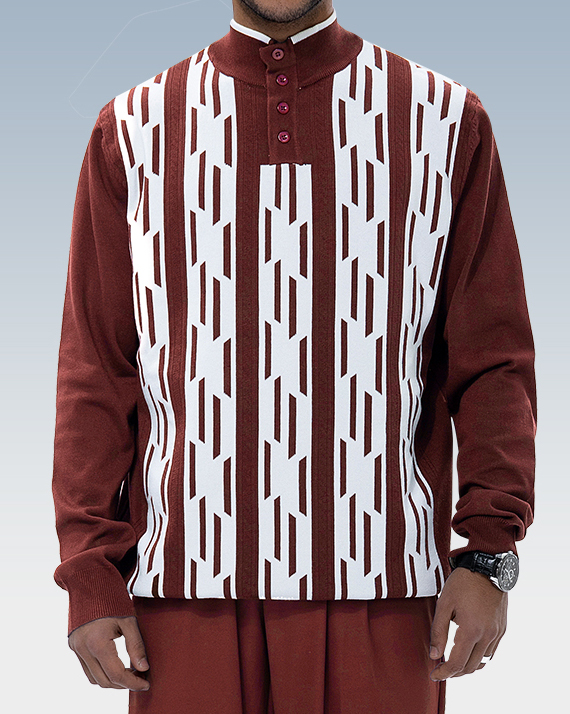 Suitmens Brown Knitted Walking Suit Long Sleeve Suit - Image 2
