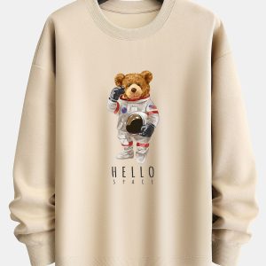 Astronaut Bear Print Relax Fit Sweatshirt