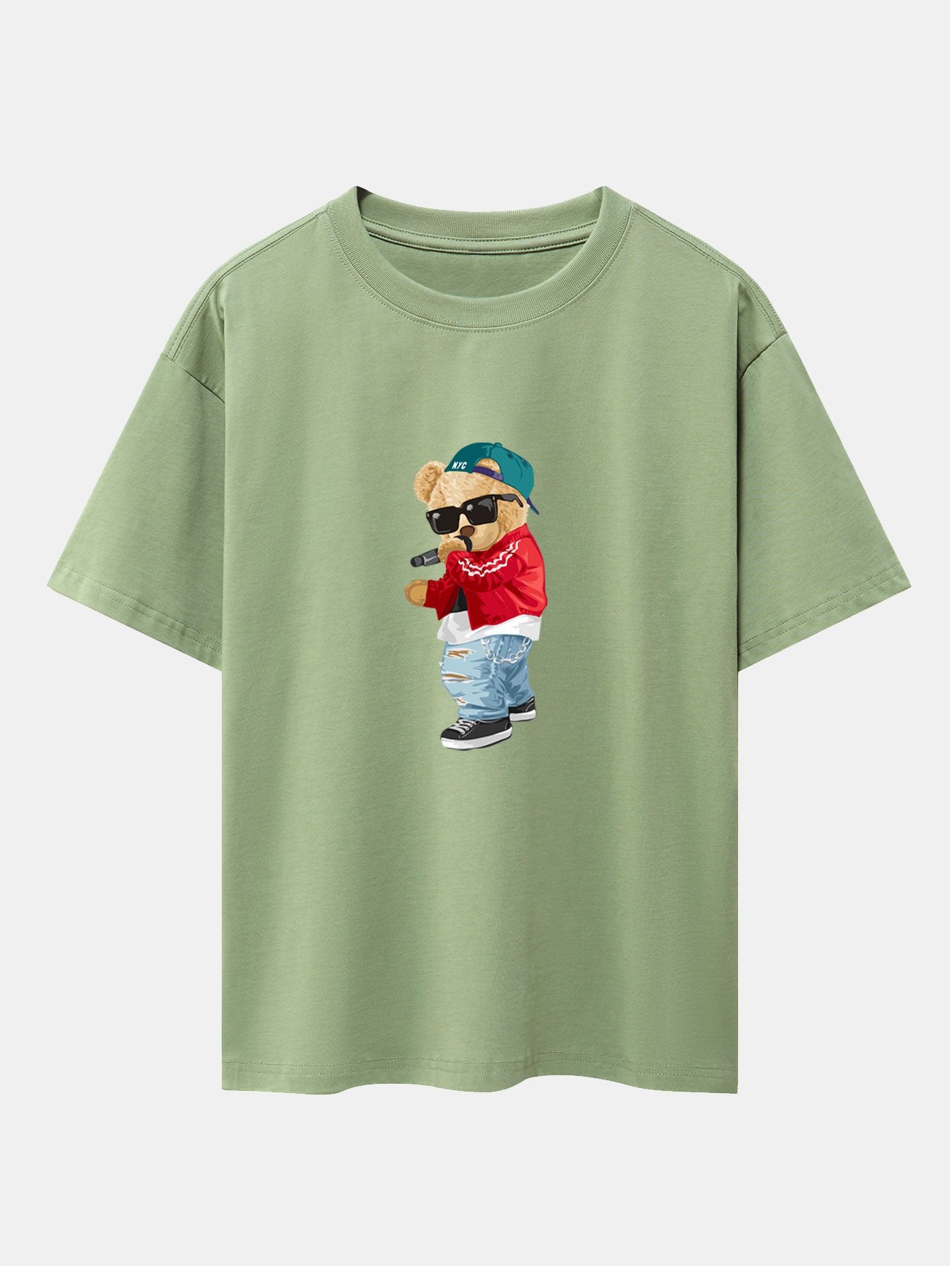 Hip Hop Singer Bear Print Heavy Weight Oversize T-Shirt - Image 6