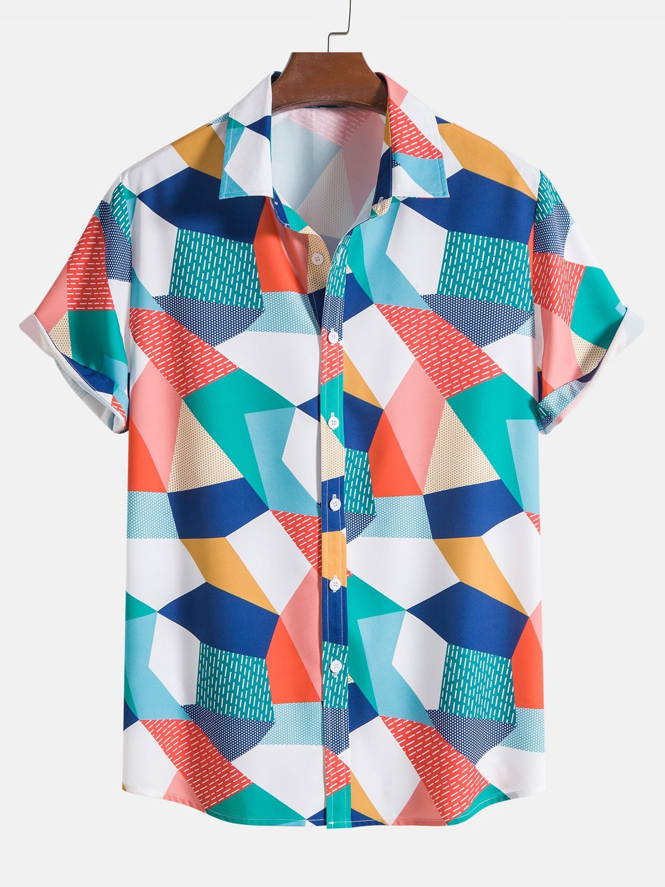 Color Block Geometric Print Shirt & Swim Shorts - Image 2