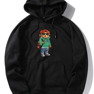 Guitar Bear Print Hoodie