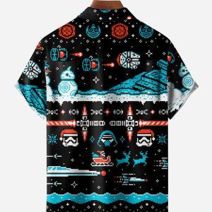 Christmas Cartoon Graphic Chest Pocket Short Sleeve Casual Shirt