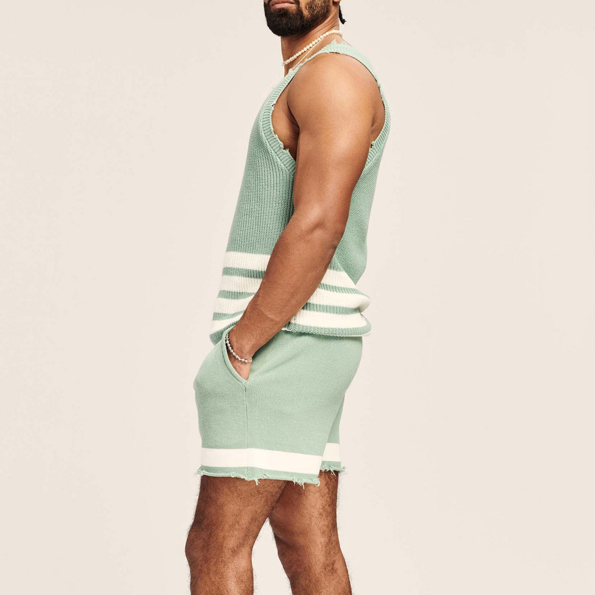 Suitmens Men's Casual Knit Sleeveless Athletic Shorts Set 02 - Image 3