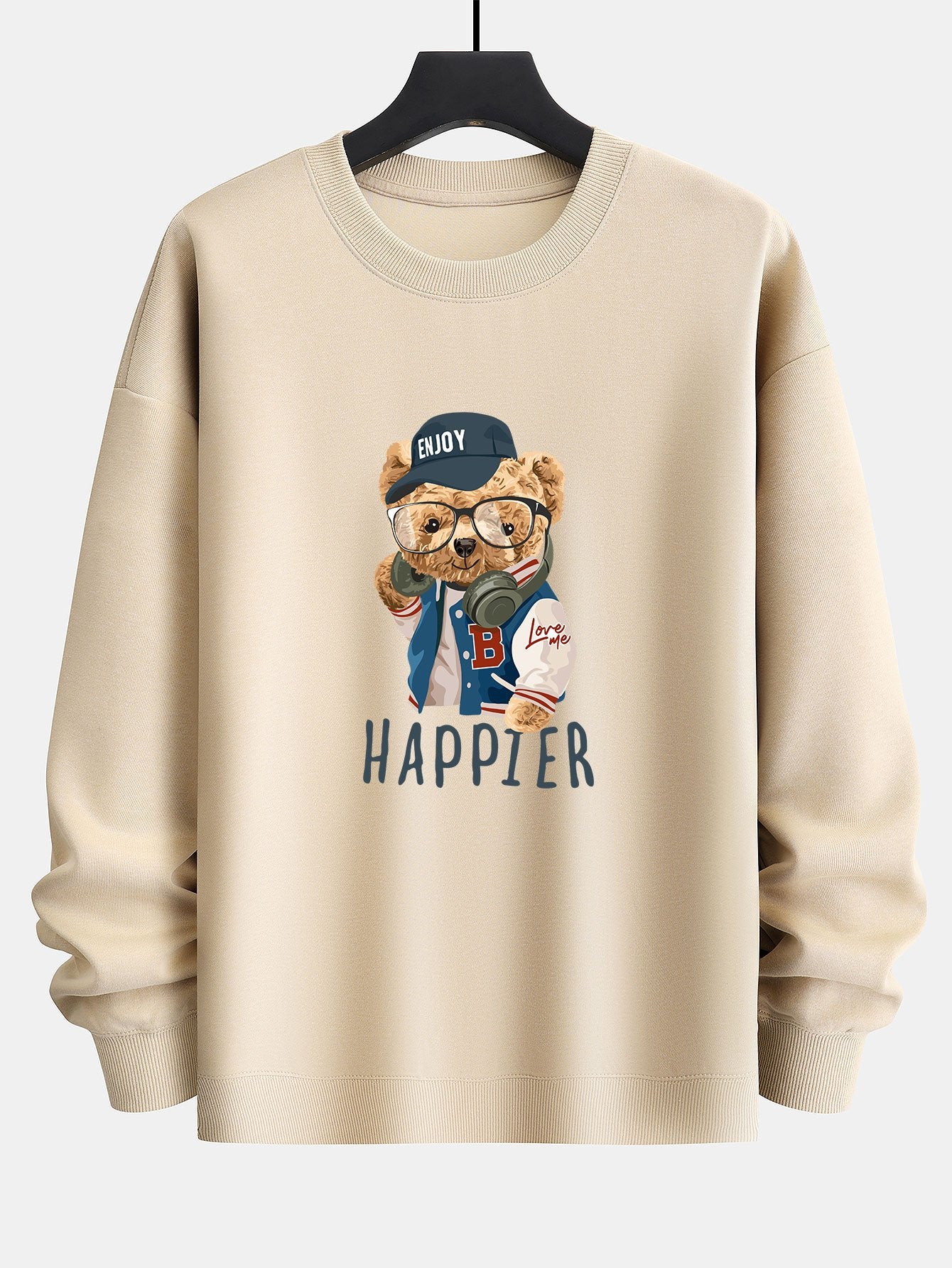 Baseball Jacket Bear Slogan Print Relax Fit Sweatshirt - Image 8