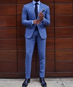 OK Elegant Plaid Print Lapel Collar Two Button Slim Fit Blazer & Pencil Pants 2Pcs Set