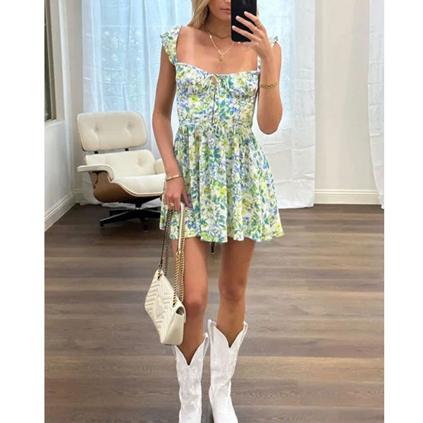 Floral Print Mini Cake Dress - Image 4