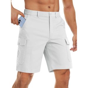 Men's Cargo Shorts with Multi Pockets for Work Elastic Waist Casual Cotton Shorts