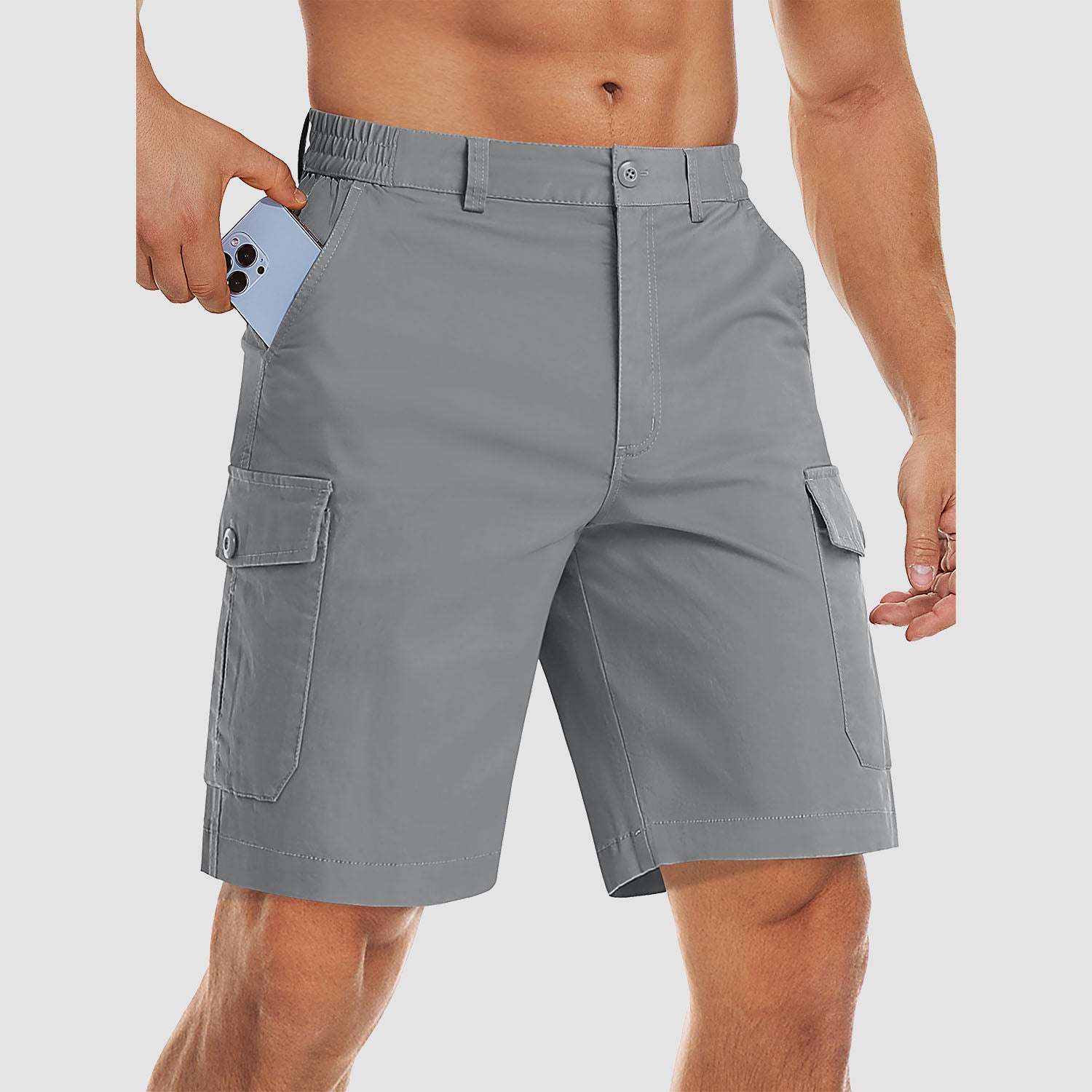 Men's Cargo Shorts with Multi Pockets for Work Elastic Waist Casual Cotton Shorts - Image 10
