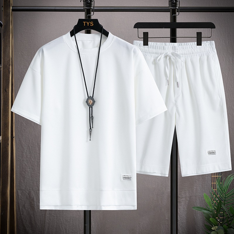 Men's Casual Waffle Shorts Set 6 Colors - Image 2
