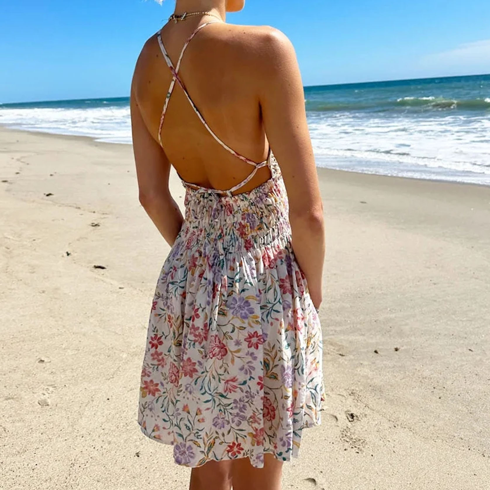 Seaside Floral Strap Mini Dress - Image 5